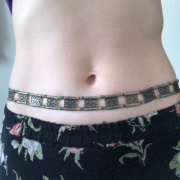 Vintage Accessories - Vintage Gold Beaded Chain Hippy 60s Belt